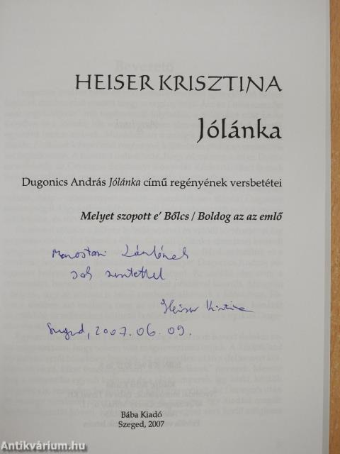 Jólánka (dedikált példány)