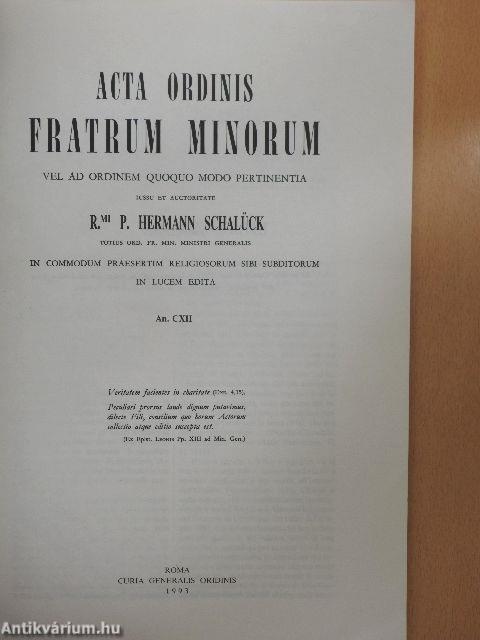 Acta Ordinis Fratrum Minorum Ianuarii-Decembris 1993 I-III.