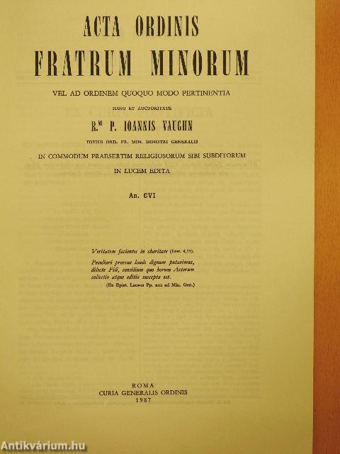 Acta Ordinis Fratrum Minorum Ianuarii-Decembris 1987 I-III.