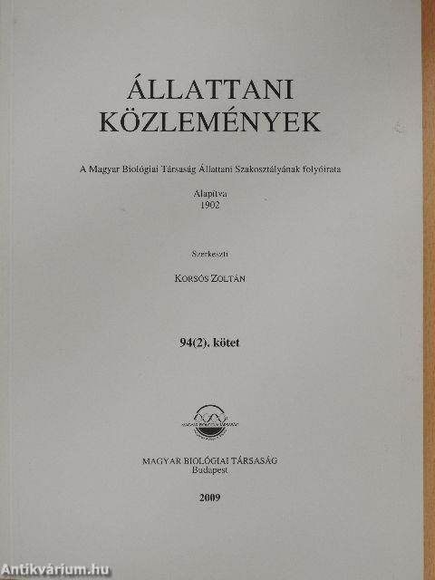 Állattani Közlemények 94/1-2.