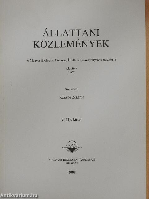 Állattani Közlemények 94/1-2.