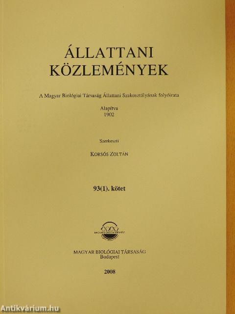 Állattani Közlemények 93/1-2.