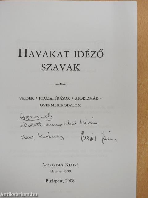 Havakat idéző szavak (dedikált példány)