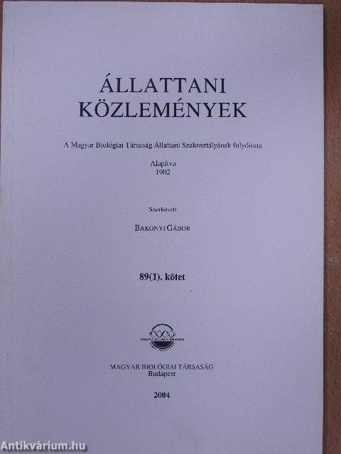 Állattani Közlemények 89./1-2.