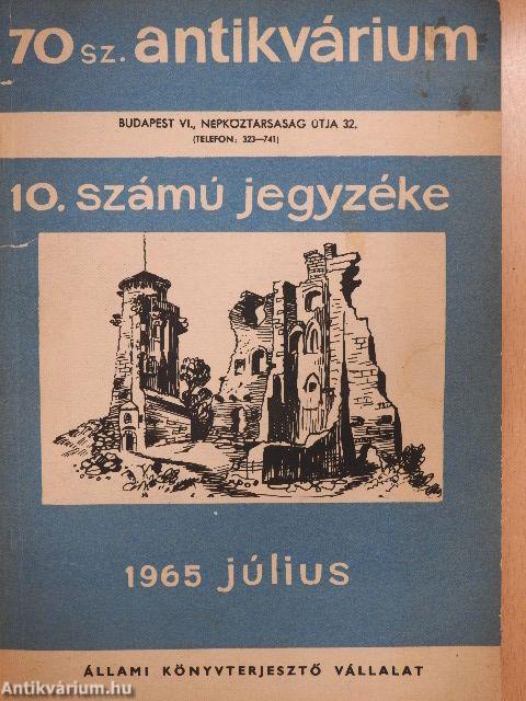 A 70. sz. Antikvárium 10. számú jegyzéke