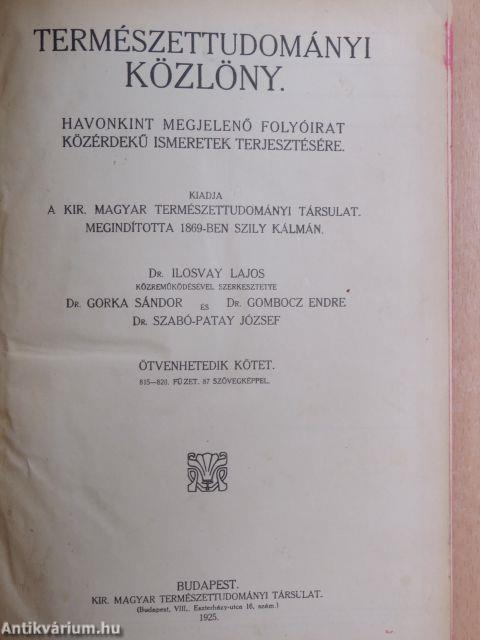 Természettudományi Közlöny 1925. január-december