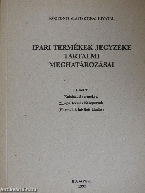 Ipari termékek jegyzéke tartalmi meghatározásai II.