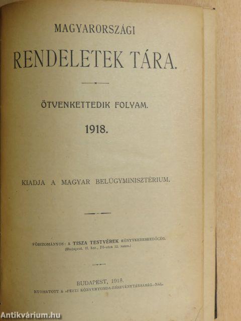 Magyarországi rendeletek tára 1918.