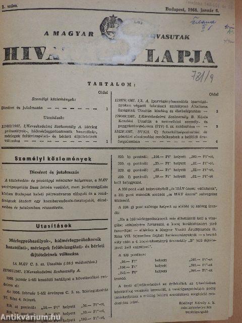 A Magyar Államvasutak Hivatalos Lapja 1968. január-december