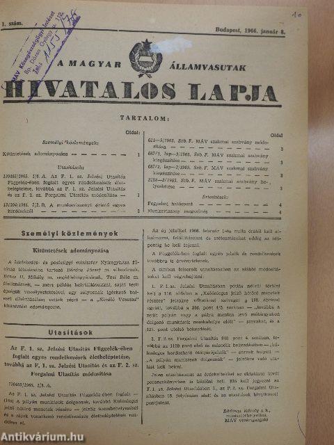 A Magyar Államvasutak Hivatalos Lapja 1966. január-december