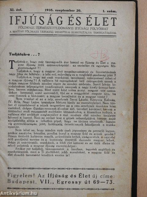 Ifjúság és Élet 1935. szeptember 20.-1936. június 5.