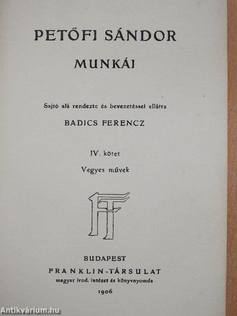 Petőfi Sándor munkái IV.