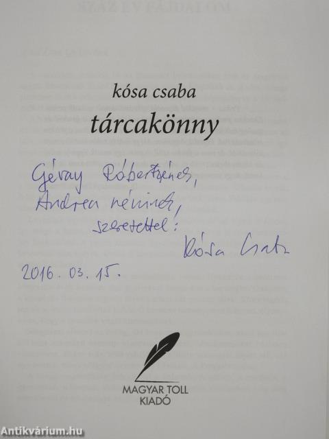 Tárcakönny (dedikált példány)