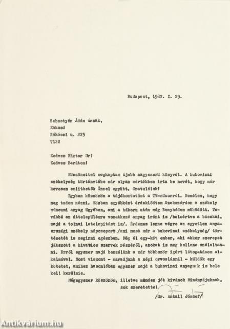 Antall József levelei (6 levél)