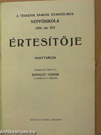 A Tessedik Sámuel Evangélikus Népfőiskola 1939-40. évi értesítője