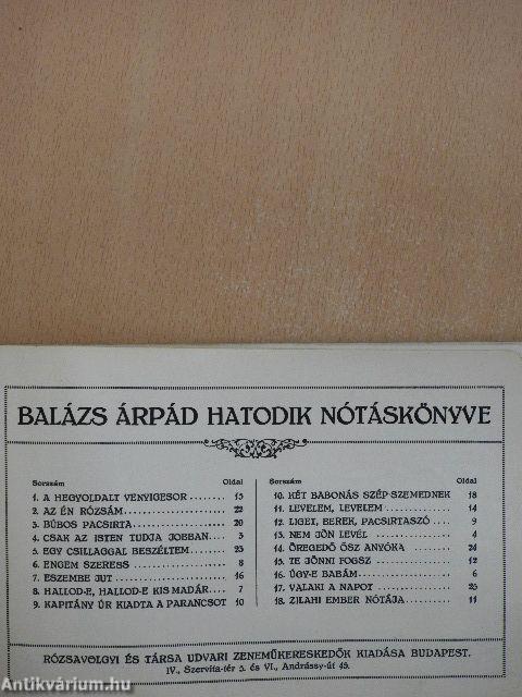 Balázs Árpád hatodik nótáskönyve