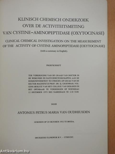 Klinisch chemisch onderzoek over de activiteitsmeting van cystine-aminopeptidase (oxytocinase)