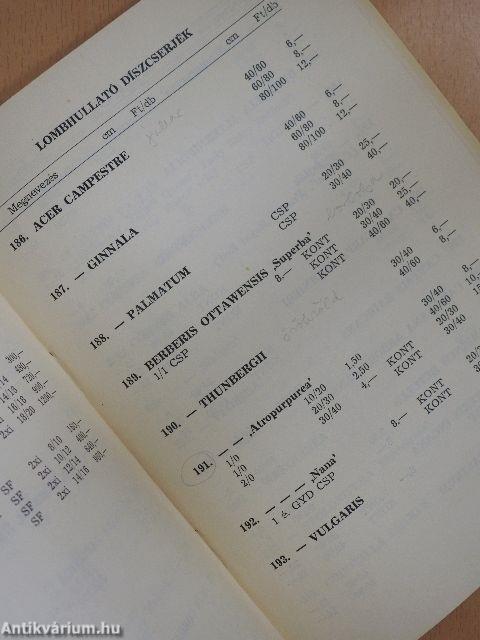 Szombathelyi Kertészeti és Parképítő Vállalat díszfaiskolai árjegyzéke 1980. ősz - 1981. tavasz