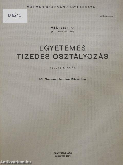 Egyetemes tizedes osztályozás 681.