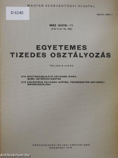 Egyetemes tizedes osztályozás 678-679.