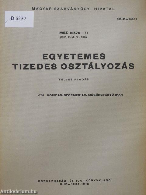 Egyetemes tizedes osztályozás 675.