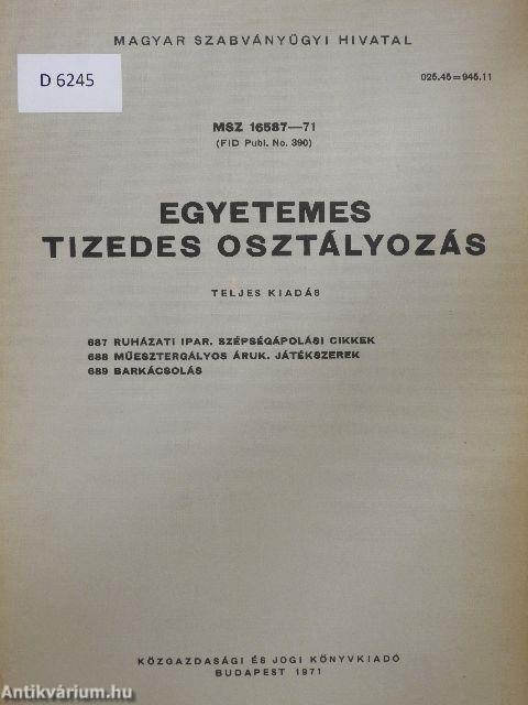 Egyetemes tizedes osztályozás 687-689.