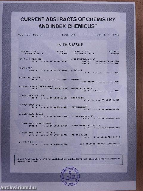 Current Abstracts of Chemistry and Index Chemicus April-June 1976