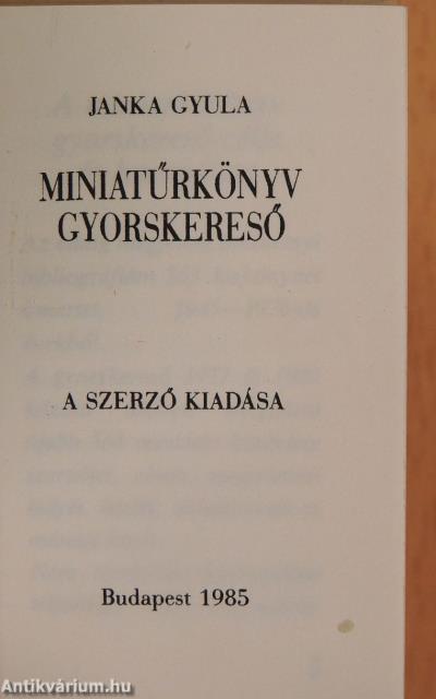 Miniatűrkönyv gyorskereső (minikönyv) (számozott)
