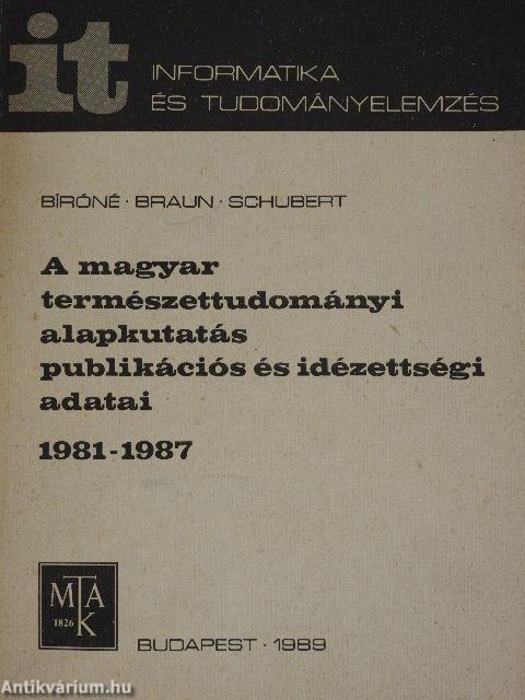 A magyar természettudományi alapkutatás publikációs és idézettségi adatai 1981-1987