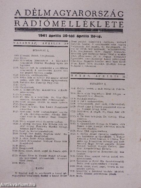 Délmagyarország 1941. április 20./A Délmagyarország Rádiómelléklete 1941. árpilis 20-26.