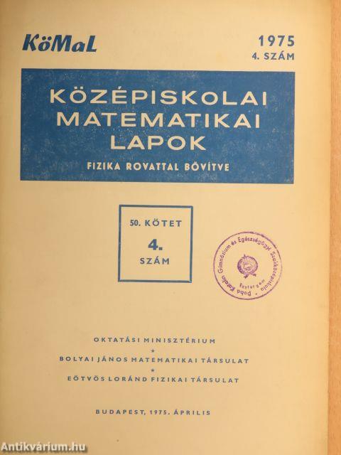 Középiskolai matematikai lapok 1975. április