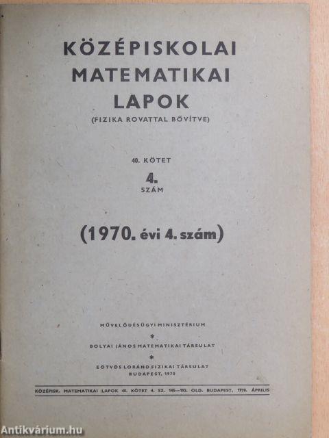 Középiskolai matematikai lapok 1970/4.