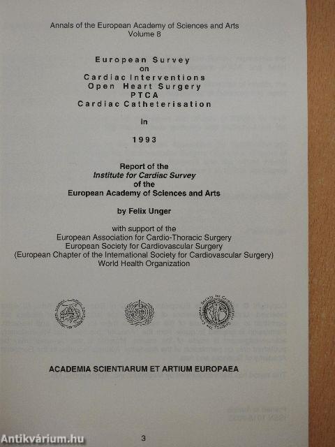 European Survey on Cardiac Interventions, Open Heart Surgery, PTCA, Cardiac Catheterisation in 1993