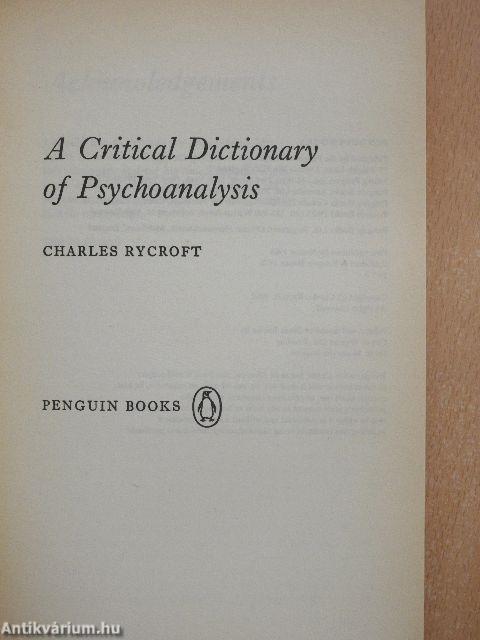 A Critical Dictionary of Psychoanalysis