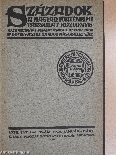 Századok 1929-1930. január-december I-II.