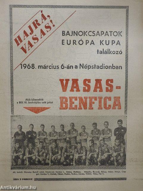 Vasas-Benfica Bajnokcsapatok Európa Kupa találkozó