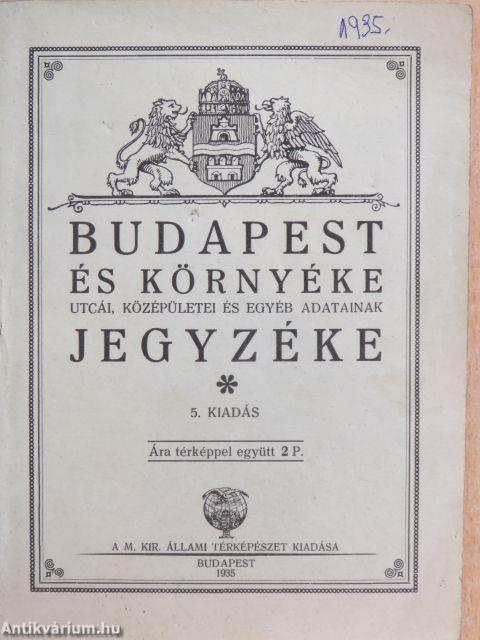 Budapest és környéke utcái, középületei és egyéb adatainak jegyzéke