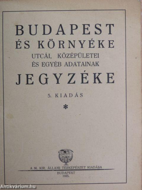 Budapest és környéke utcái, középületei és egyéb adatainak jegyzéke