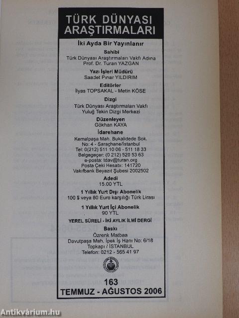 Türk Dünyasi Arastirmalari Temmuz-Agustos 2006