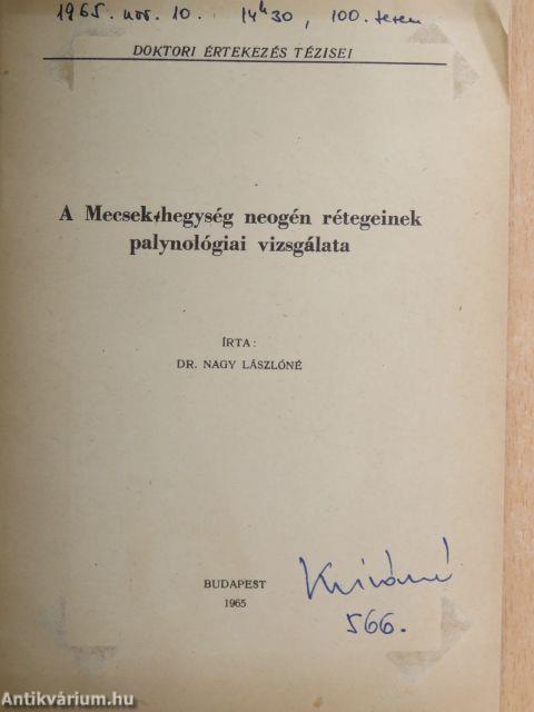 A Mecsek-hegység neogén rétegeinek palynológiai vizsgálata 