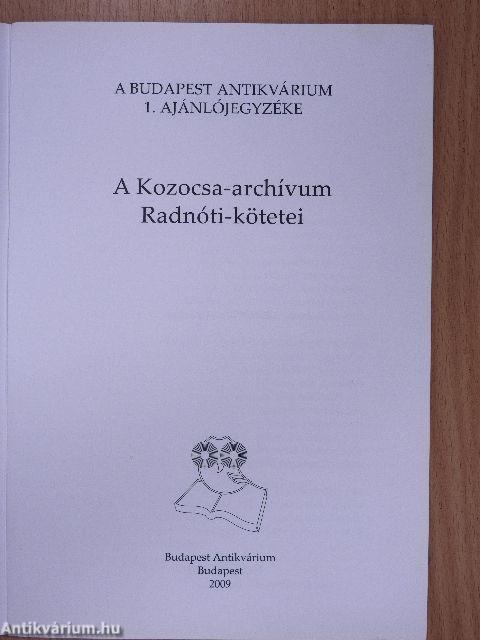 A Budapest Antikvárium 1. ajánlójegyzéke