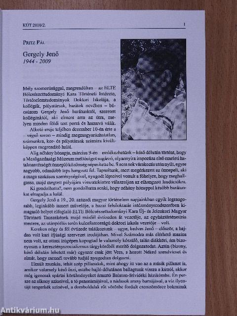 KÚT 2010. 2. szám - Gergely Jenő emlékszám