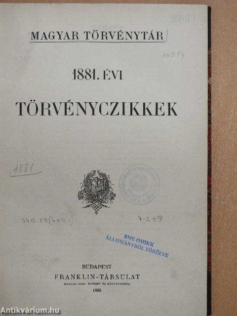 1881. évi törvényczikkek