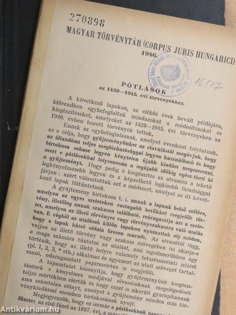 1946. évi törvénycikkek/Pótlások az 1439-1945. évi törvényekhez