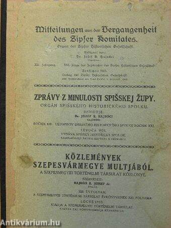 Közlemények Szepes vármegye múltjából 1923.