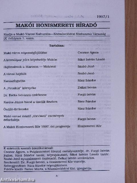 Makói Honismereti Híradó 1997/1.