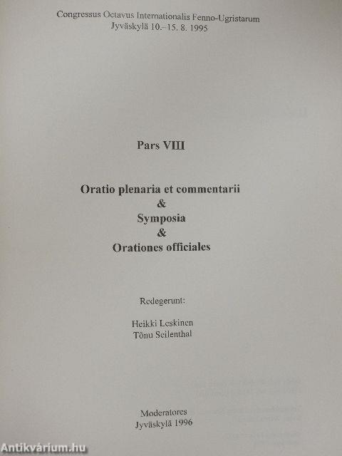 Oratio plenaria et commentarii & Symposia & Orationes officiales