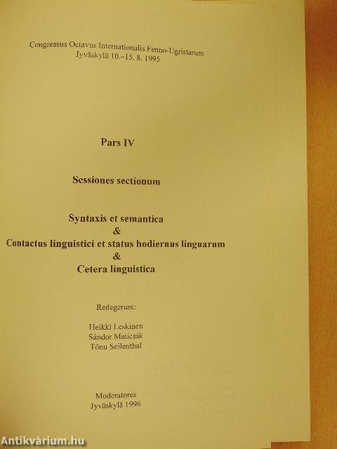 Syntaxis et semantica & Contactus linguistici et status hodiernus linguarum & Cetera linguistica