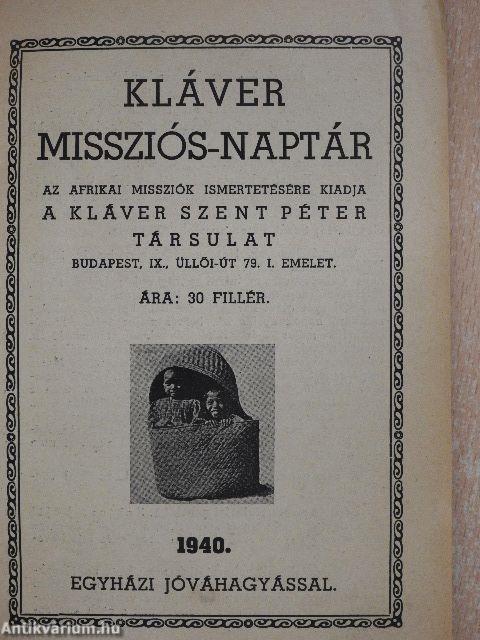 Kláver missziós-naptár 1940.