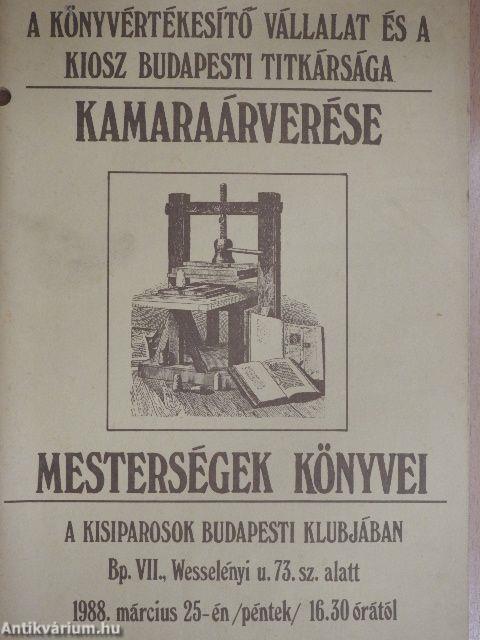 A Könyvértékesítő Vállalat és a KIOSZ Budapesti Titkársága Kamaraárverése